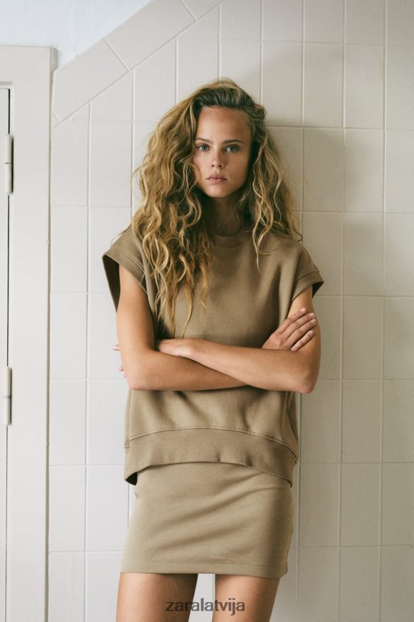 plīša veste sievietes Zara haki 6ZTV40193 apģērbs