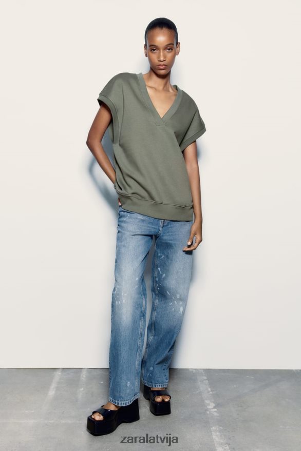 plīša veste sievietes Zara haki 6ZTV40202 apģērbs