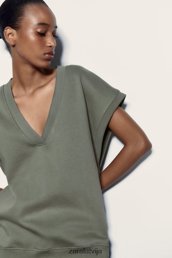 plīša veste sievietes Zara haki 6ZTV40202 apģērbs