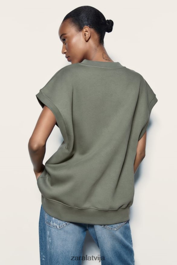 plīša veste sievietes Zara haki 6ZTV40202 apģērbs