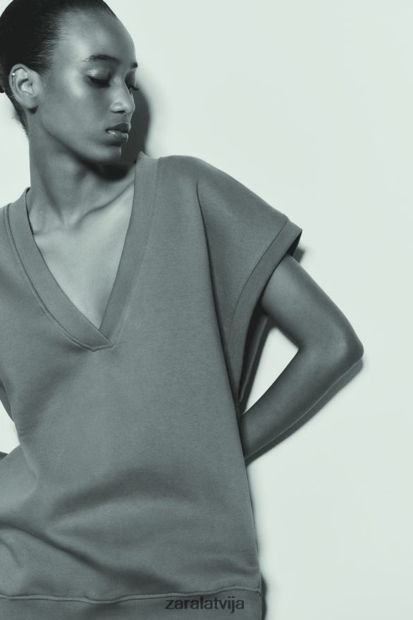 plīša veste sievietes Zara haki 6ZTV40202 apģērbs