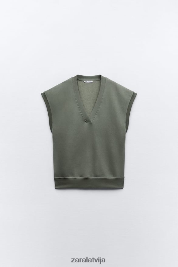 plīša veste sievietes Zara haki 6ZTV40202 apģērbs