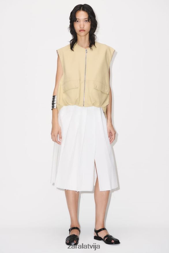 savilkta apakšmala kokvilnas veste sievietes Zara taupīgi brūns 6ZTV40216 apģērbs