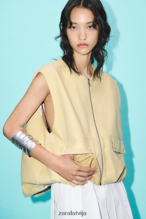 savilkta apakšmala kokvilnas veste sievietes Zara taupīgi brūns 6ZTV40216 apģērbs