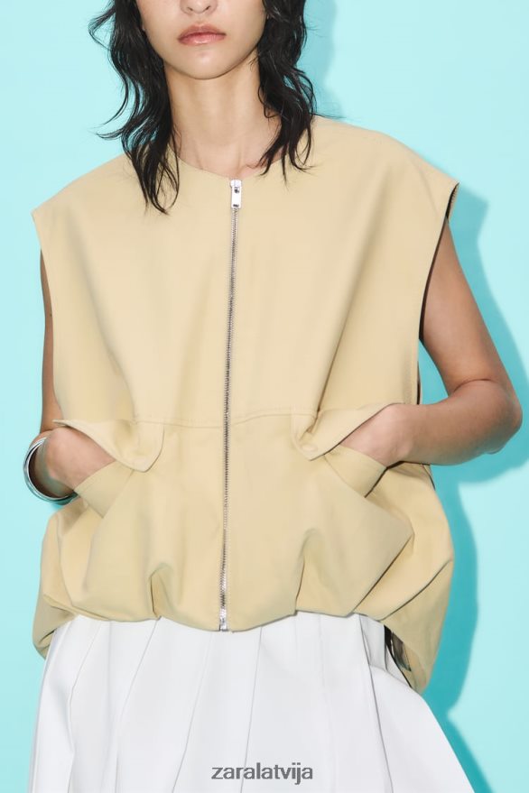 savilkta apakšmala kokvilnas veste sievietes Zara taupīgi brūns 6ZTV40216 apģērbs