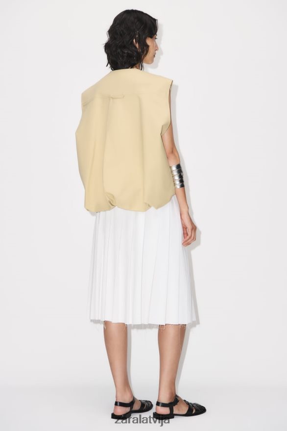 savilkta apakšmala kokvilnas veste sievietes Zara taupīgi brūns 6ZTV40216 apģērbs