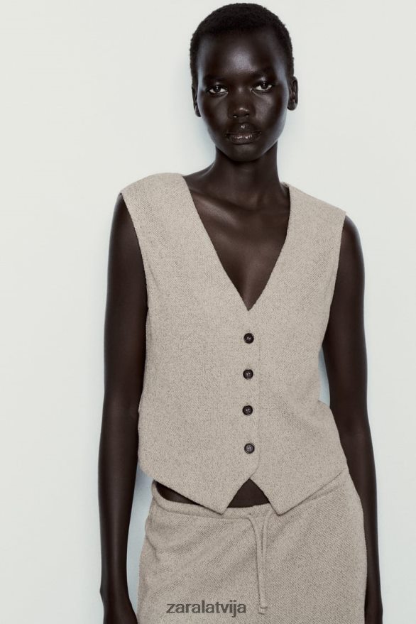 tekstūras žakarda veste sievietes Zara taupīgi brūns 6ZTV40217 apģērbs