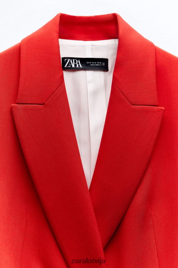 veste ar garu jostu sievietes Zara sarkans 6ZTV40209 apģērbs