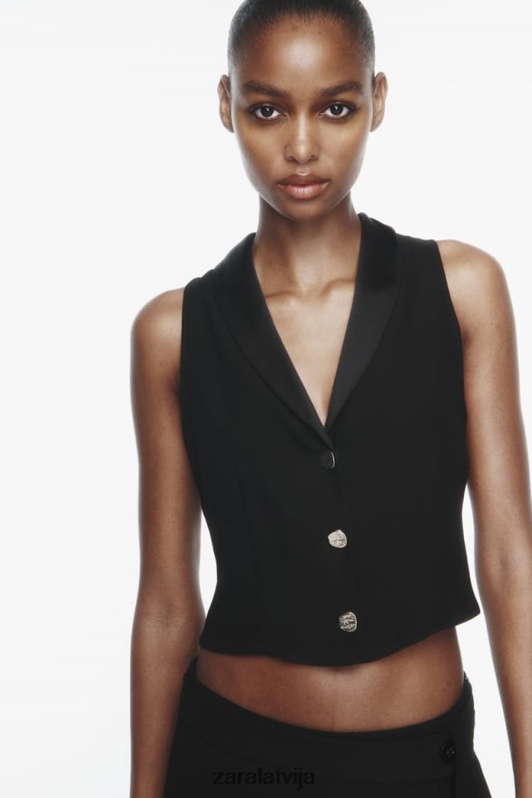 vestes augšdaļa sievietes Zara melns 6ZTV40214 apģērbs