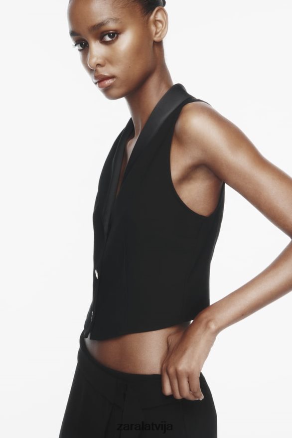 vestes augšdaļa sievietes Zara melns 6ZTV40214 apģērbs