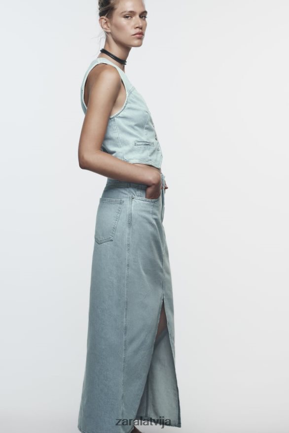 z1975 apgriezta džinsa veste sievietes Zara pelēks 6ZTV40205 apģērbs