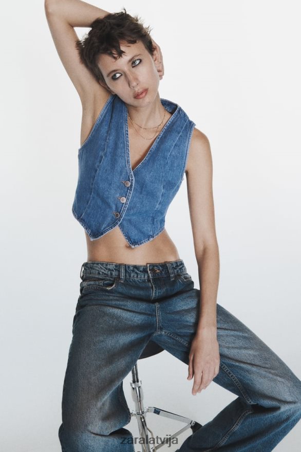 z1975 apgriezta džinsa veste sievietes Zara vidus zils 6ZTV40204 apģērbs