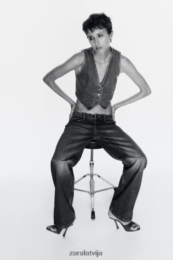 z1975 apgriezta džinsa veste sievietes Zara vidus zils 6ZTV40204 apģērbs