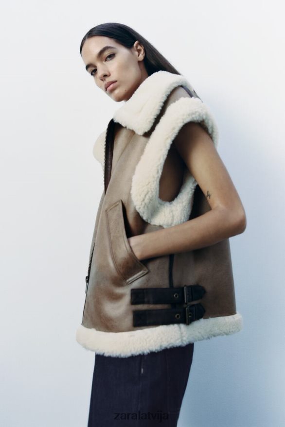 zw kolekcijas dubultā veste sievietes Zara brūns/tape 6ZTV40190 apģērbs