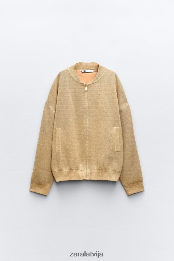 adīta bomber jaka ar metālisku diegu sievietes Zara zeltaini 6ZTV4014 apģērbs