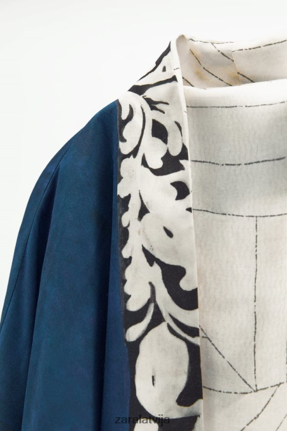 apgriežams apdrukāts kimono sievietes Zara zils/melns 6ZTV40136 apģērbs