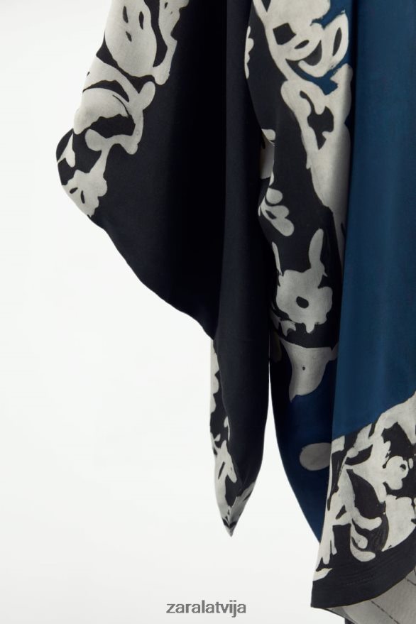 apgriežams apdrukāts kimono sievietes Zara zils/melns 6ZTV40136 apģērbs