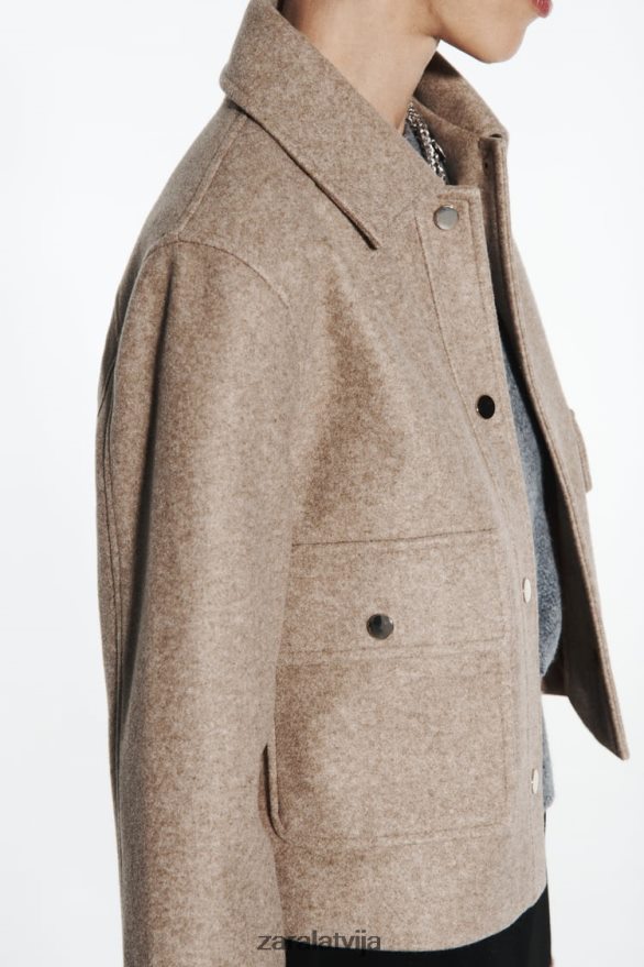 apgriezta mīksta jaka sievietes Zara taupīgi brūns 6ZTV4028 apģērbs