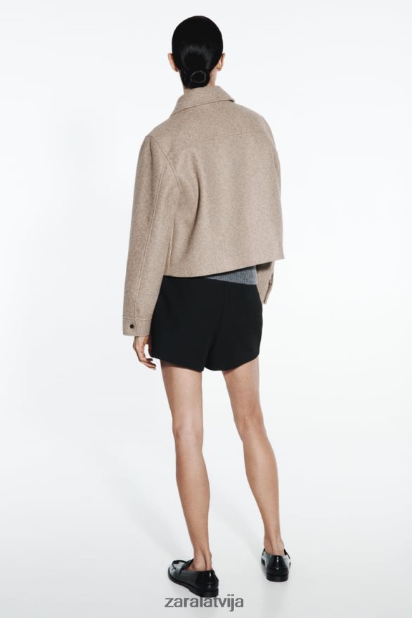 apgriezta mīksta jaka sievietes Zara taupīgi brūns 6ZTV4028 apģērbs