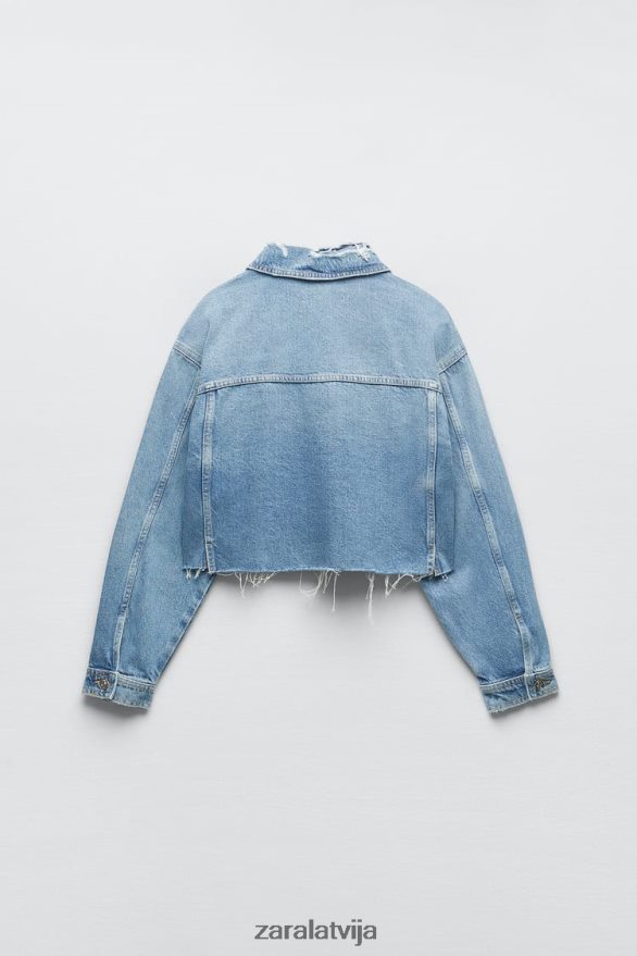 apgriezta saplēsta z1975 džinsa jaka sievietes Zara vidus zils 6ZTV4056 apģērbs