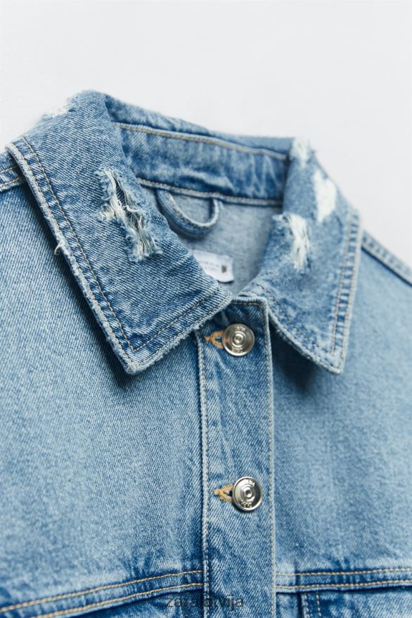 apgriezta saplēsta z1975 džinsa jaka sievietes Zara vidus zils 6ZTV4056 apģērbs