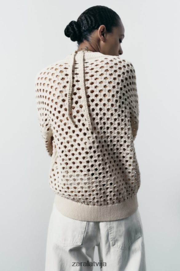 atvērta adīta bomber jaka sievietes Zara ekru 6ZTV40133 apģērbs