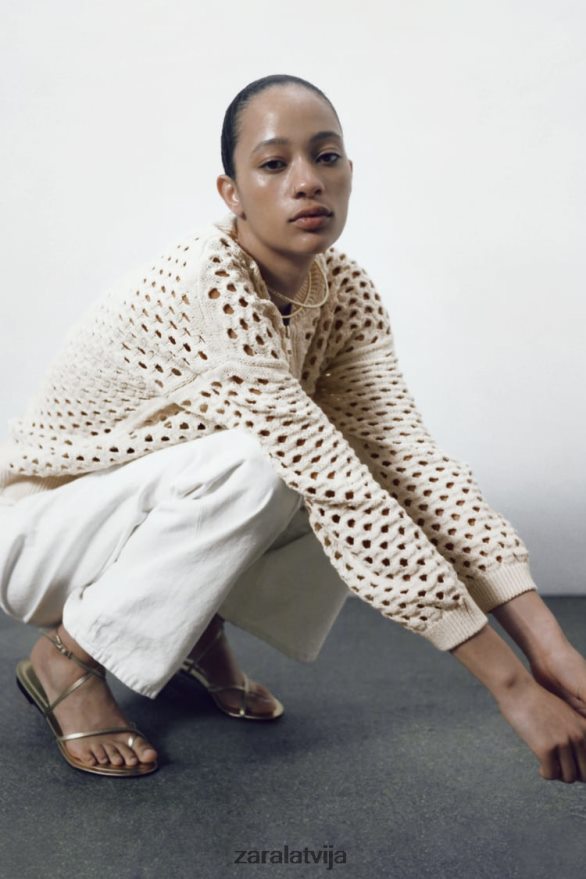 atvērta adīta bomber jaka sievietes Zara ekru 6ZTV40133 apģērbs