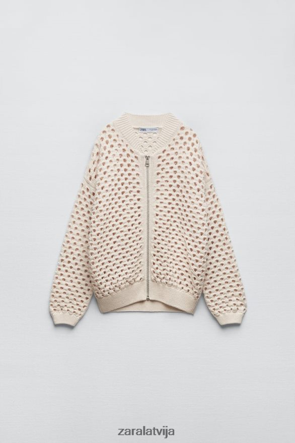 atvērta adīta bomber jaka sievietes Zara ekru 6ZTV40133 apģērbs