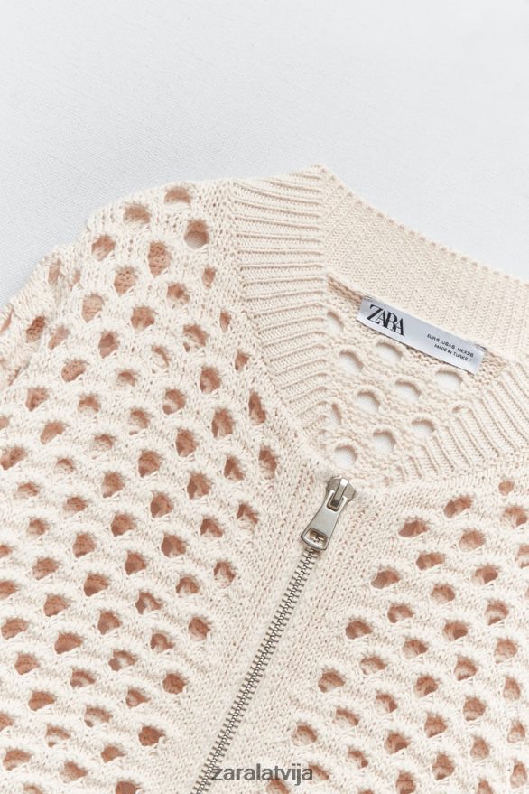 atvērta adīta bomber jaka sievietes Zara ekru 6ZTV40133 apģērbs