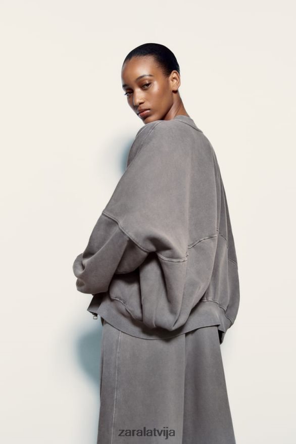bomber džemperis ar rāvējslēdzēju sievietes Zara zili pelēks 6ZTV4025 apģērbs