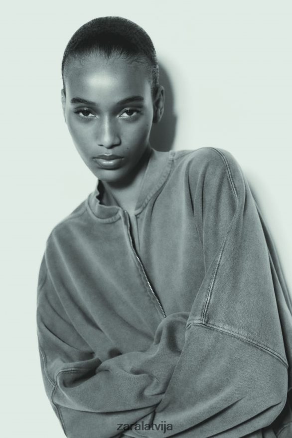 bomber džemperis ar rāvējslēdzēju sievietes Zara zili pelēks 6ZTV4025 apģērbs