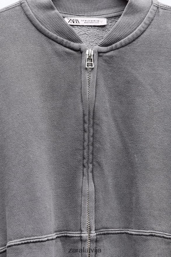 bomber džemperis ar rāvējslēdzēju sievietes Zara zili pelēks 6ZTV4025 apģērbs