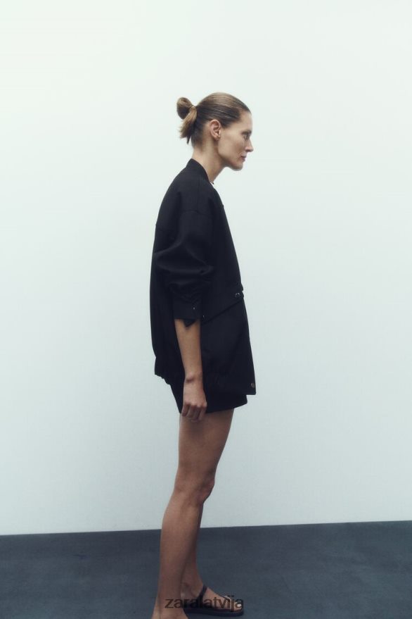 bomber jaka ar atloku sievietes Zara melns 6ZTV4068 apģērbs