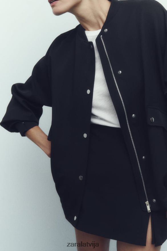 bomber jaka ar atloku sievietes Zara melns 6ZTV4068 apģērbs