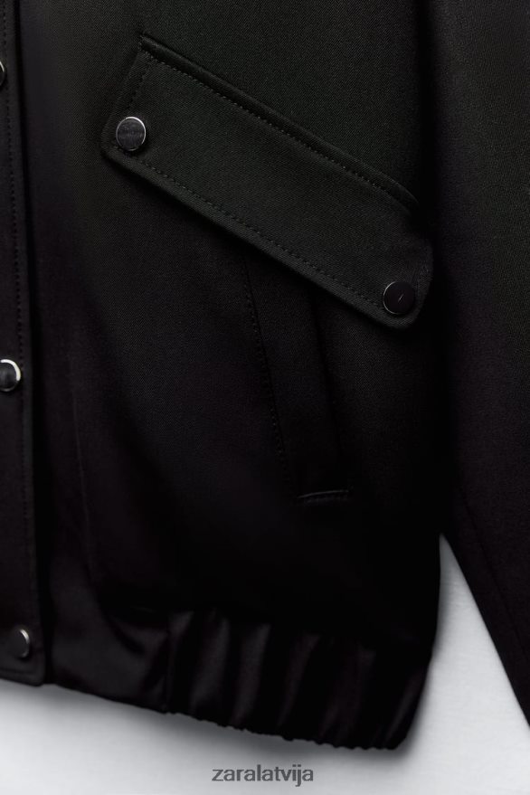 bomber jaka ar atloku sievietes Zara melns 6ZTV4068 apģērbs