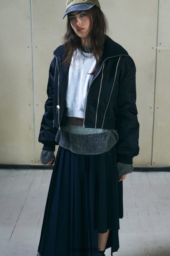 bomber jaka ar rāvējslēdzēju sievietes Zara jūras zils 6ZTV4041 apģērbs