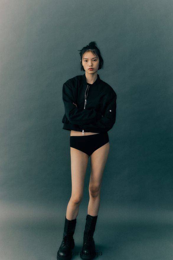 crop neilona bomber jaka sievietes Zara melns 6ZTV4015 apģērbs