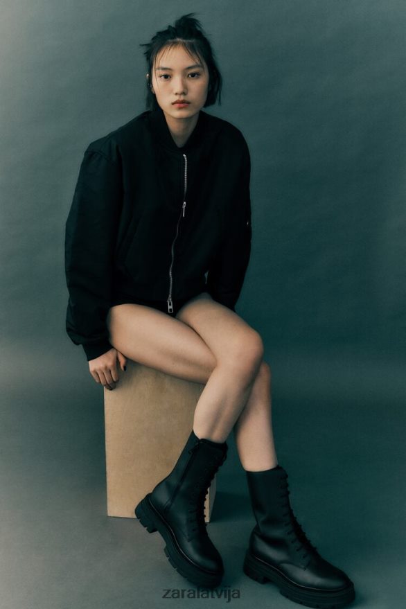 crop neilona bomber jaka sievietes Zara melns 6ZTV4015 apģērbs