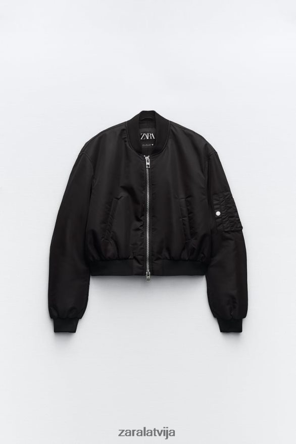 crop neilona bomber jaka sievietes Zara melns 6ZTV4015 apģērbs