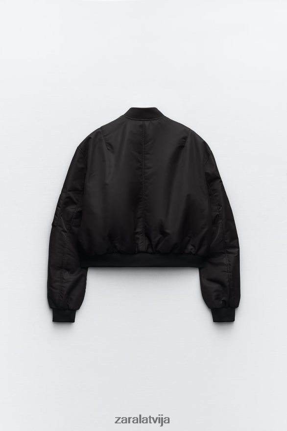 crop neilona bomber jaka sievietes Zara melns 6ZTV4015 apģērbs