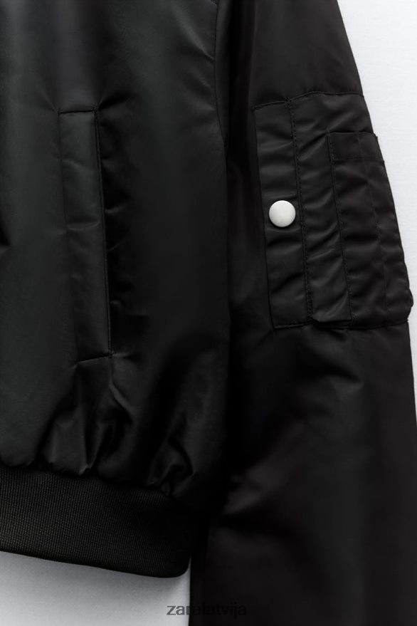 crop neilona bomber jaka sievietes Zara melns 6ZTV4015 apģērbs