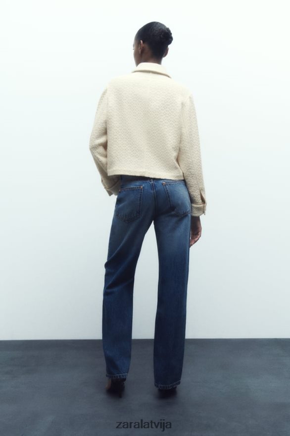 dārgakmens pogas apgriezta jaka sievietes Zara ekru 6ZTV4080 apģērbs