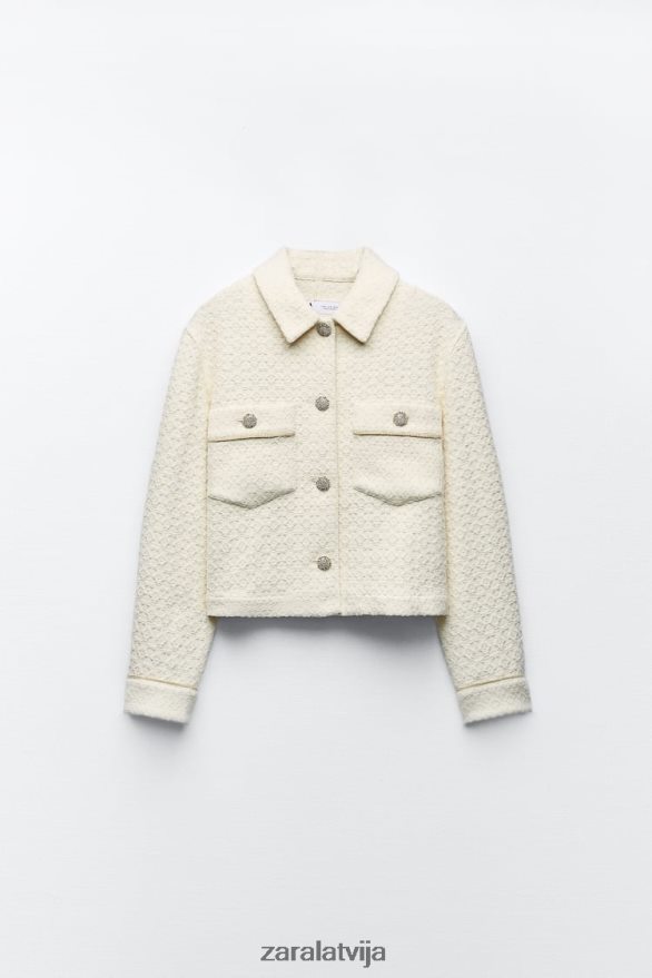 dārgakmens pogas apgriezta jaka sievietes Zara ekru 6ZTV4080 apģērbs