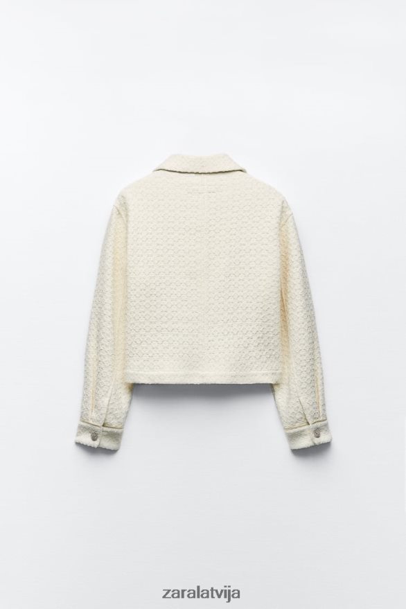 dārgakmens pogas apgriezta jaka sievietes Zara ekru 6ZTV4080 apģērbs