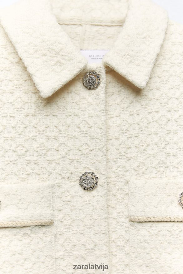 dārgakmens pogas apgriezta jaka sievietes Zara ekru 6ZTV4080 apģērbs