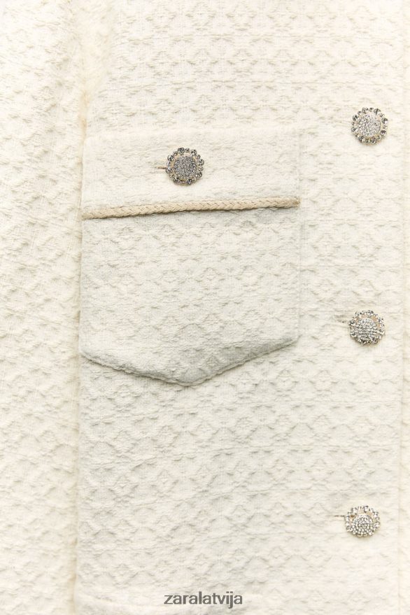 dārgakmens pogas apgriezta jaka sievietes Zara ekru 6ZTV4080 apģērbs