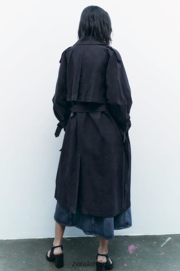 ūdeni atgrūdošs lielizmēra trenčs ar jostu sievietes Zara jūras zils 6ZTV4017 apģērbs