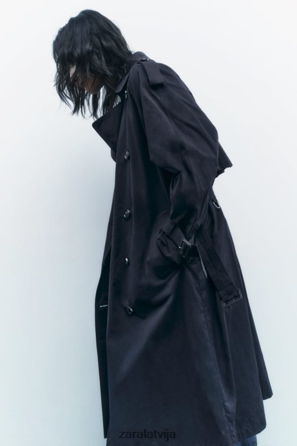 ūdeni atgrūdošs lielizmēra trenčs ar jostu sievietes Zara jūras zils 6ZTV4017 apģērbs