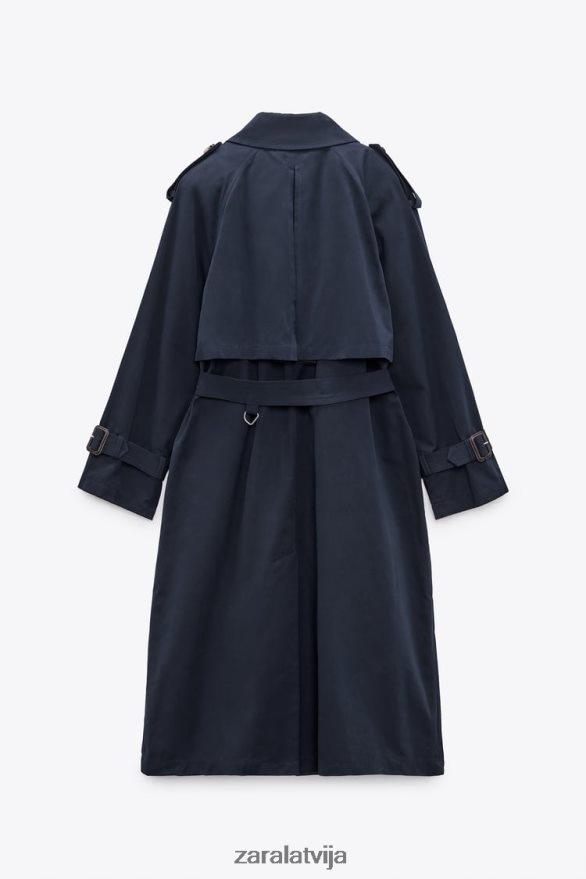 ūdeni atgrūdošs lielizmēra trenčs ar jostu sievietes Zara jūras zils 6ZTV4017 apģērbs