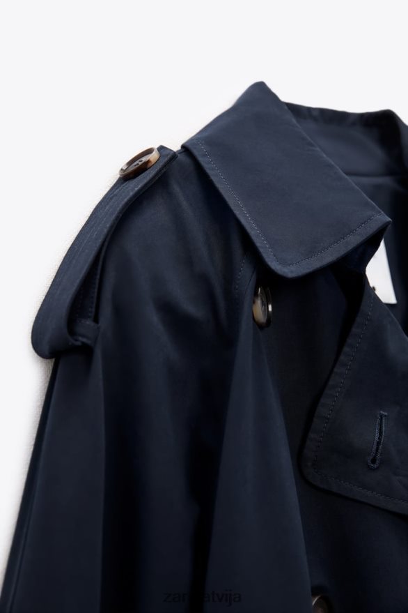 ūdeni atgrūdošs lielizmēra trenčs ar jostu sievietes Zara jūras zils 6ZTV4017 apģērbs